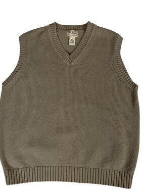LL Bean Men's M Regular 100% Cotton V Neck Sweater Vest Taupe Gray Preppy